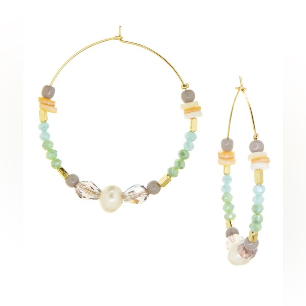 NWT Marlyn Schiff Mixed Glass Bead Hoop Earrings